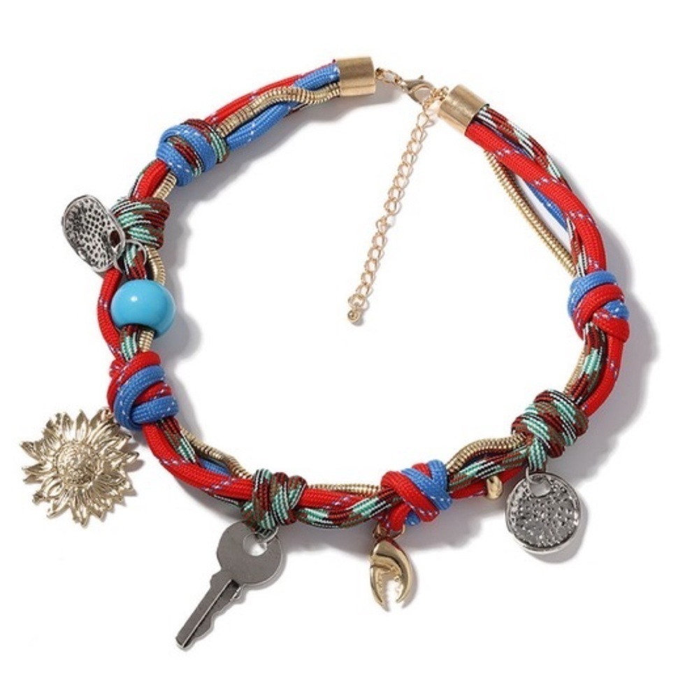 Colorful Rope Necklace with Gold Charms - Picture 4 of 5